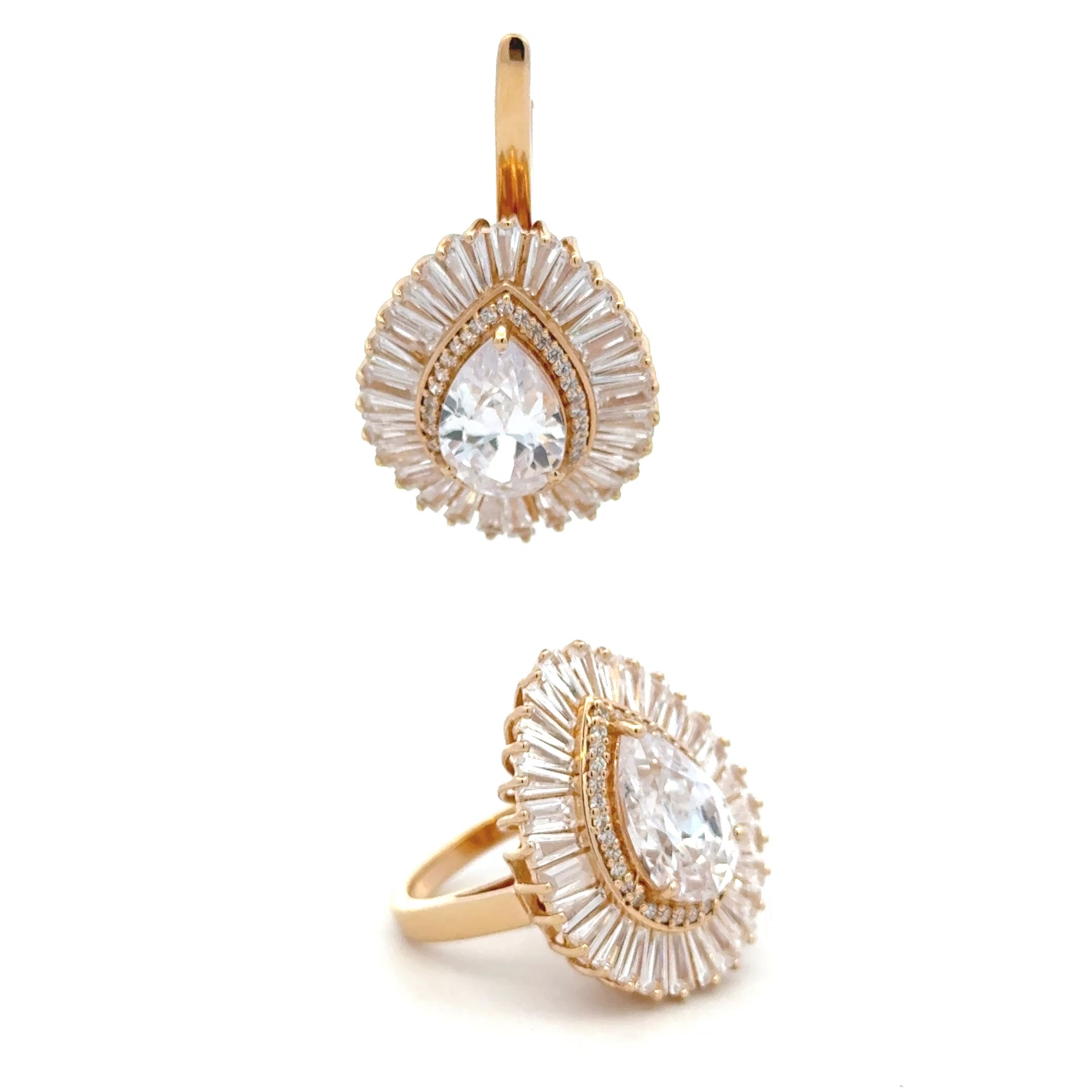 Set ring and charm glow drop clear goldplated