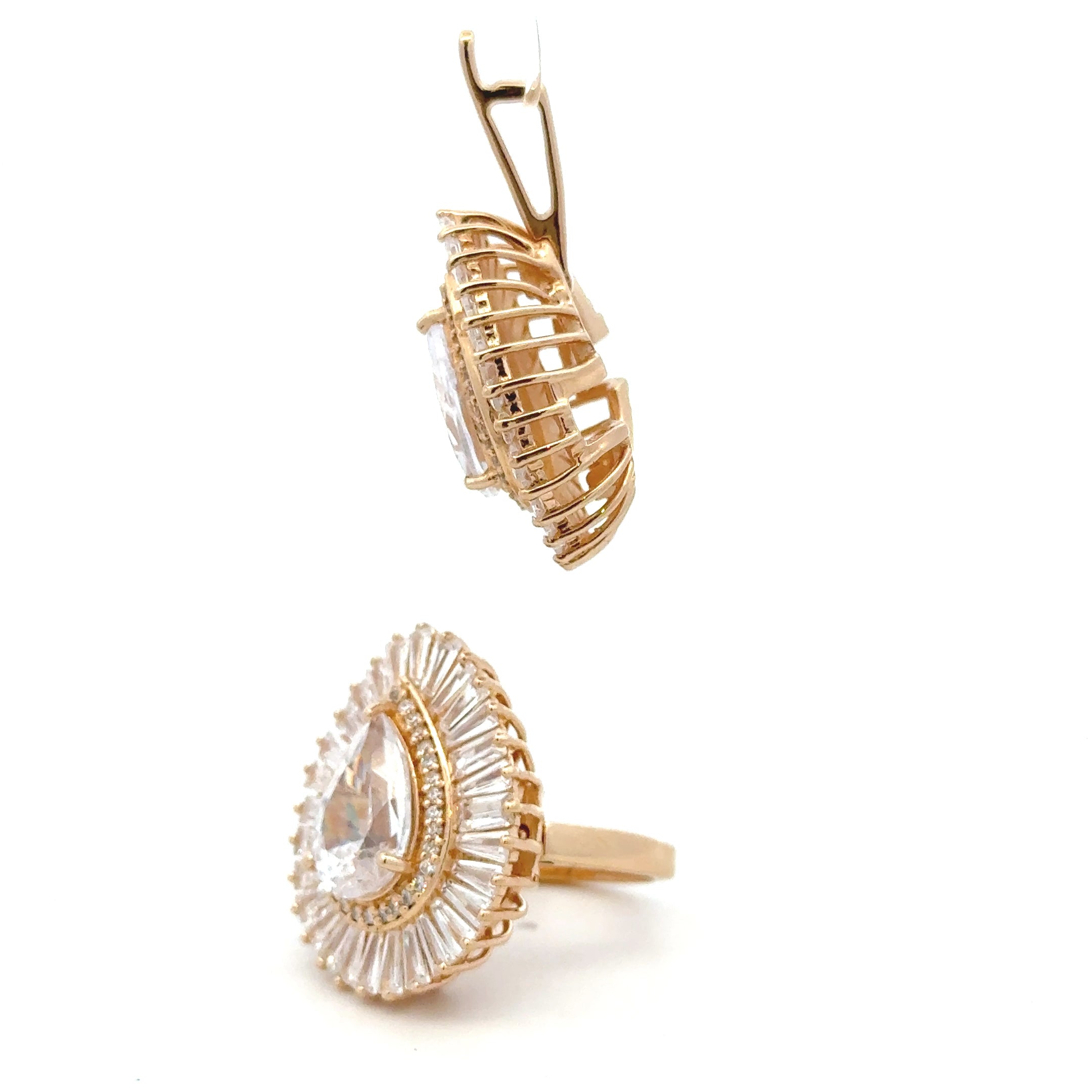 Set ring and charm glow drop clear goldplated