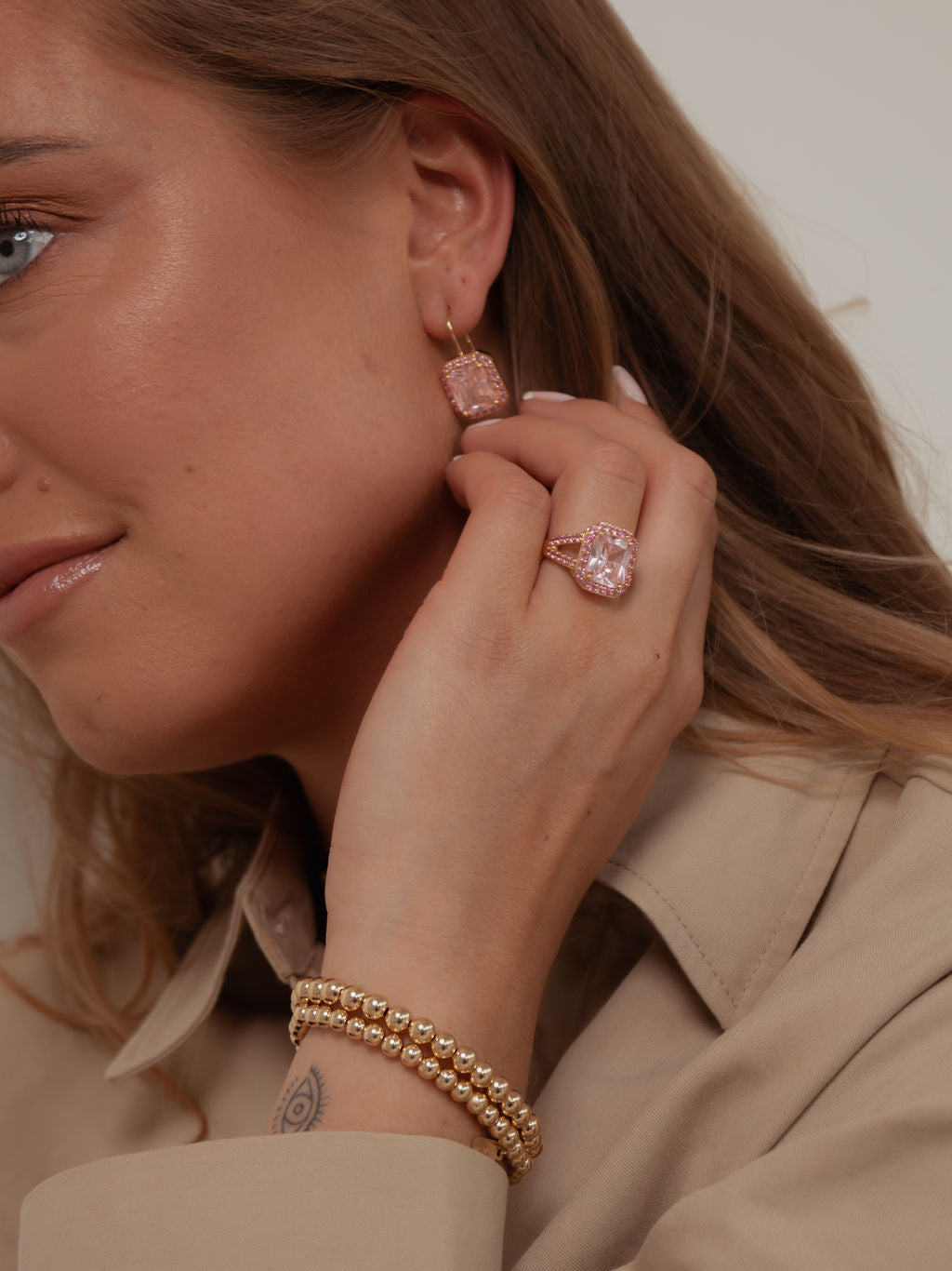 Earrings ivy pink gold coloured